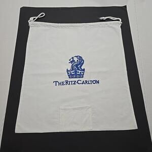 Ritz Carlton Blue Embroidered Travel Laundry Dust Bag Drawstring 18x20"